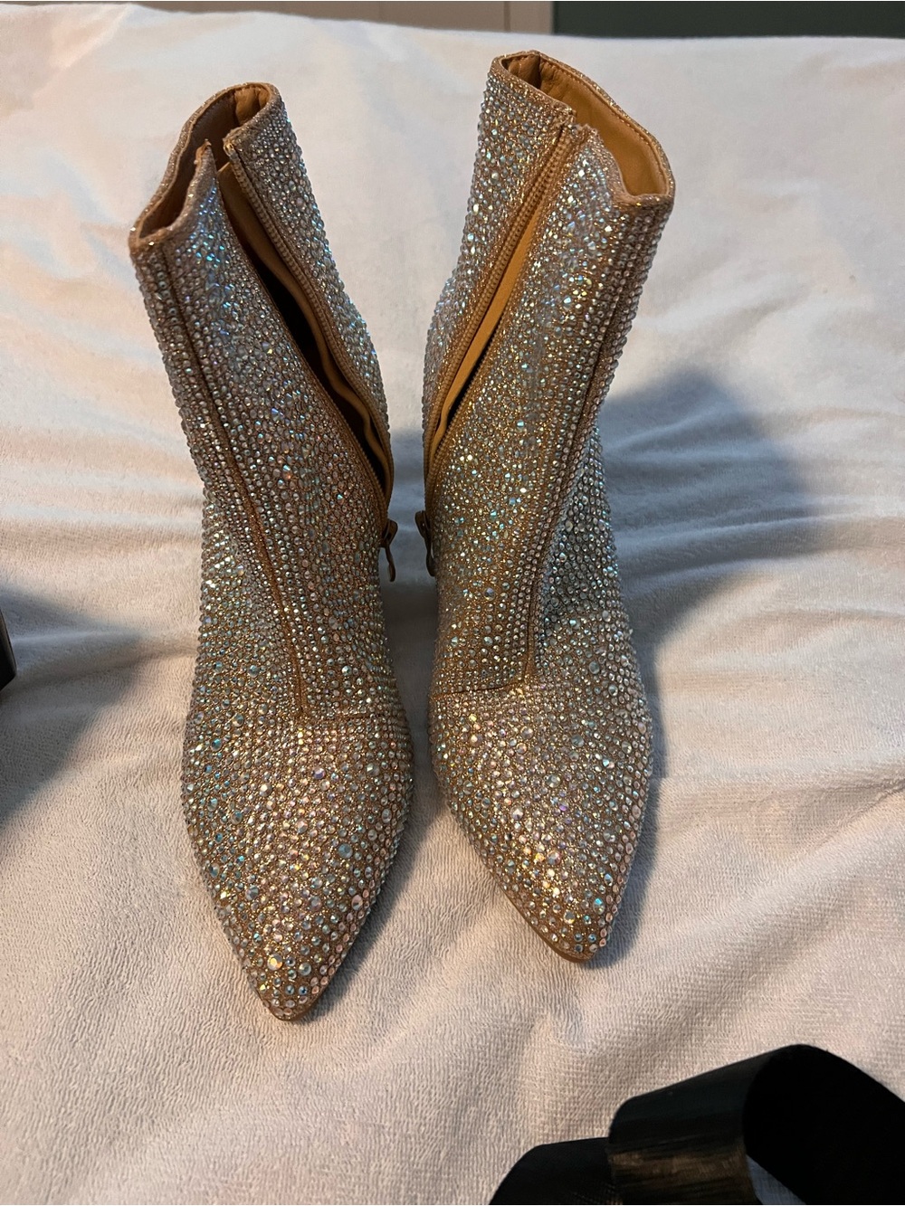 Crystal Embellished Nude Ankle Boots - Women